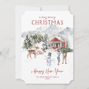 Cartão De Festividades Feliz Natal   Cozy Rustic Cabin