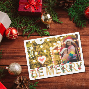 Cartão De Festividades Feliz Natal Crianças Foto Letras Douradas Chic