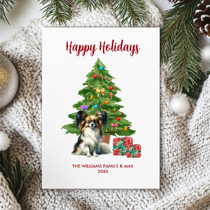 Cartão De Festividades Feliz Natal da Família de Cachorros Papillon