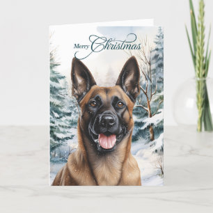 Cartão De Festividades Feliz Natal da Floresta Florestal Malinois belga