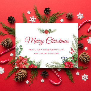Cartão De Festividades Feliz Natal da Folhagem Botânica Elegante