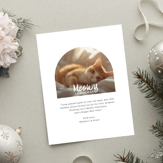 Cartão De Festividades Feliz Natal Da Foto Do Arco De Gato (Criador carregado)