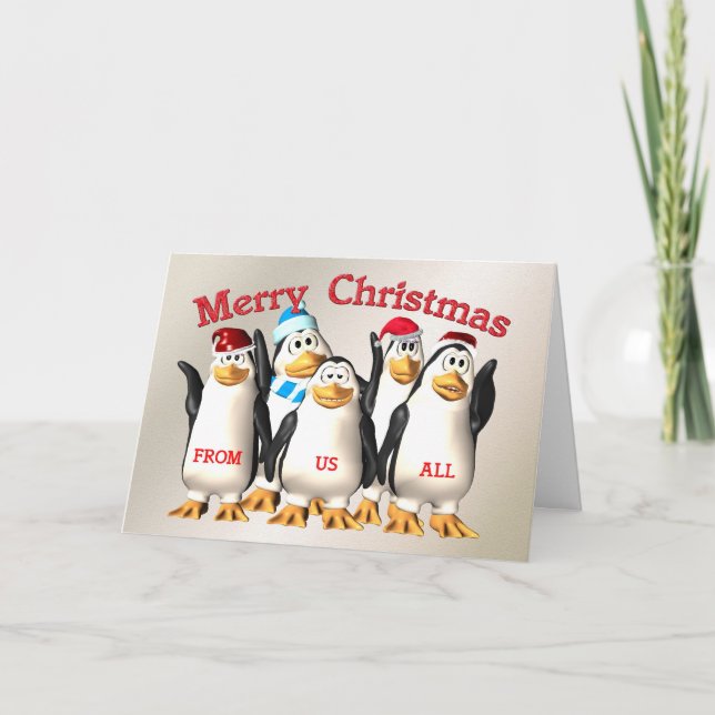 Cartão De Festividades Feliz Natal da gangue dos pinguins (Frente)