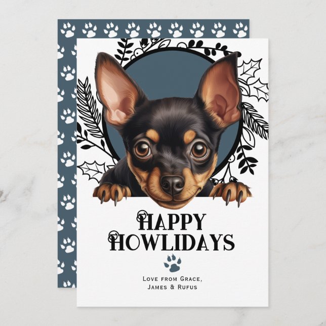 Cartão De Festividades Feliz Natal da Miniatura Pinscher (Frente/Verso)