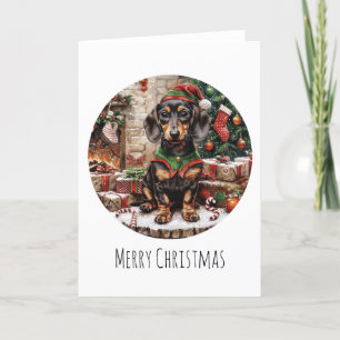 Cartão De Festividades Feliz Natal Dachshund Dogs Elf