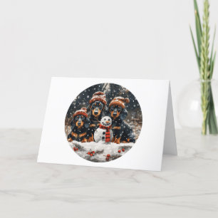 Cartão De Festividades Feliz Natal Dachshund Dogs Snowman