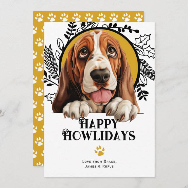 Cartão De Festividades Feliz Natal de Bassett Hound (Frente/Verso)
