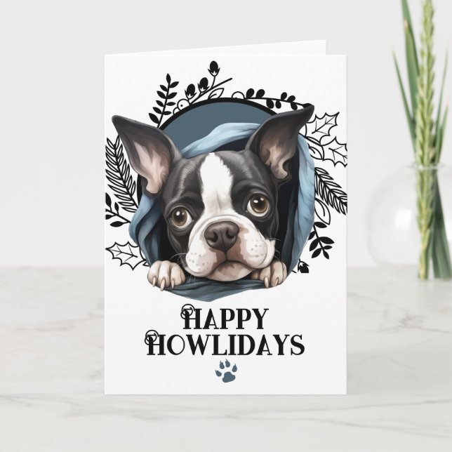 Cartão De Festividades Feliz Natal de Boston Terrier Dog (Frente)