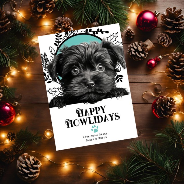 Cartão De Festividades Feliz Natal de Cachorro Affenpinscher (Happy Howlidays Affenpinscher Dog Christmas Holiday Cards from Ricaso. Cute dog breed holiday cards)