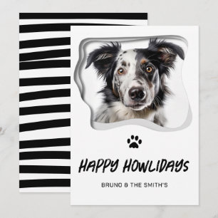 Cartão De Festividades Feliz Natal de Cachorro Branco Negro Bonito