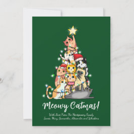 Cartão De Festividades Feliz Natal de Gatinho Engraçado e Fofo Árvore de 