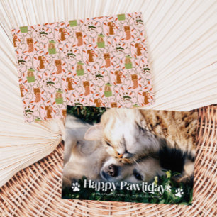 Cartão De Festividades Feliz Natal de Gato Cachorro Rosa