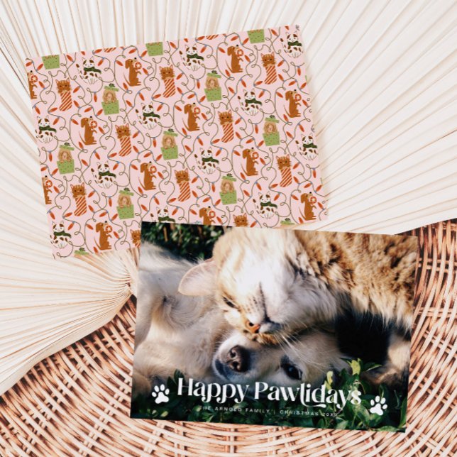 Cartão De Festividades Feliz Natal de Gato Cachorro Rosa (Criador carregado)