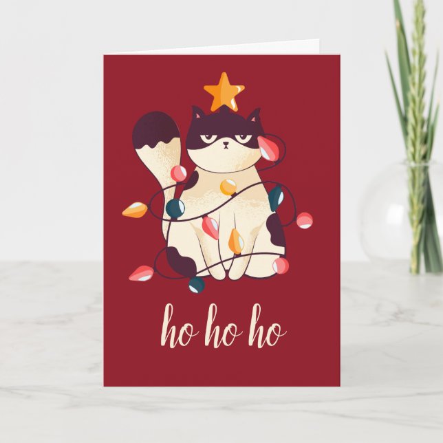 Cartão De Festividades Feliz Natal de Gato Sarcástico (Frente)