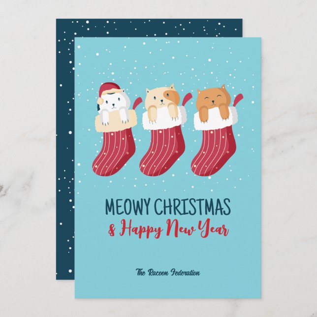 Cartão De Festividades Feliz Natal de inverno de Gato Engraçado (Frente/Verso)