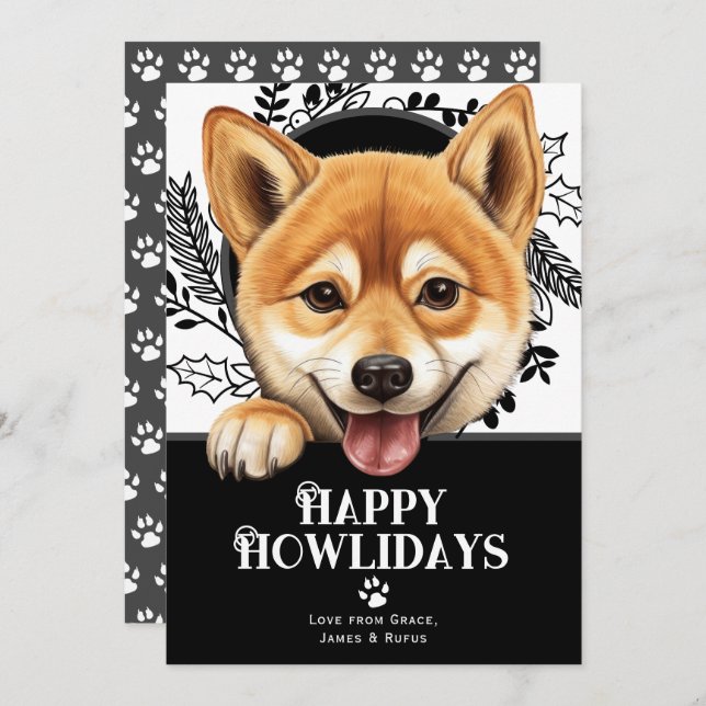Cartão De Festividades Feliz Natal de Shiba Inu (Frente/Verso)