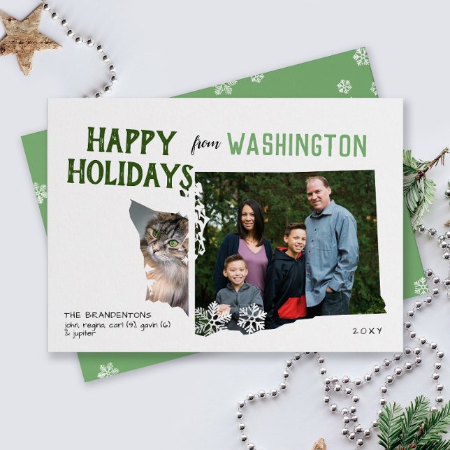 Cartão De Festividades Feliz Natal de Washington Dois Foto (From Washington state with love two photo Christmas holiday card and moving announcement)