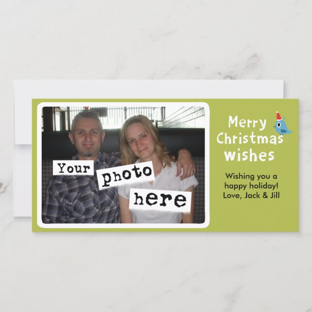 Cartão De Festividades Feliz Natal Desejos | Pássaro Azul Cute Sua Foto (Frente)