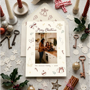 Cartão De Festividades Feliz Natal Desenhado à Mão Foto Divertida