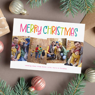 Cartão De Festividades Feliz Natal, diversão brilhante, quatro fotos