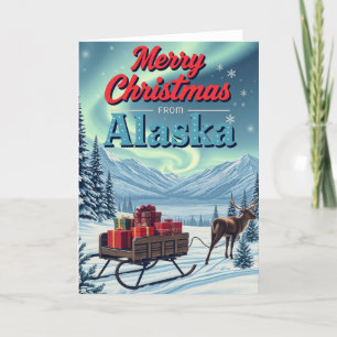 Cartão De Festividades Feliz Natal Do Alaska Retro