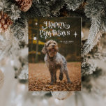 Cartão De Festividades Feliz Natal do Cachorro Feliz<br><div class="desc">Cartão modelo de foto de Natal retrô e caprichoso para donos de cães e gatos com uma fonte retrô no topo que diz "penhores felizes" com estrelas no topo da sua foto furbaby.</div>