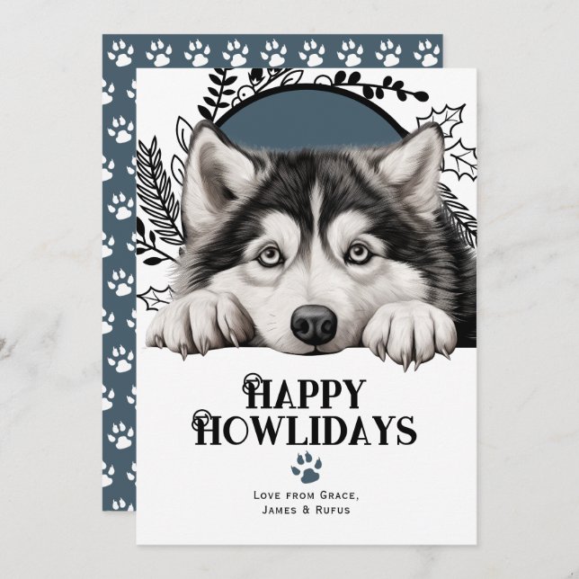 Cartão De Festividades Feliz Natal do Cachorro Malamute no Alaska (Frente/Verso)