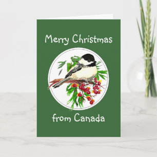Cartão De Festividades Feliz Natal do Canadá Chickadee Bird