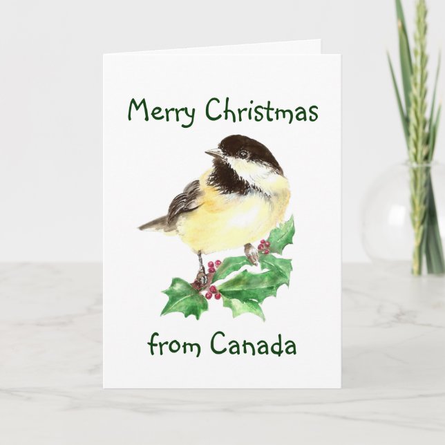 Cartão De Festividades Feliz Natal do Canadá, Chickadee Bird (Frente)