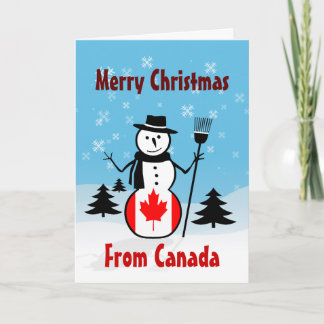 Cartão De Festividades Feliz Natal Do Canadá Snowman Flag Canadense