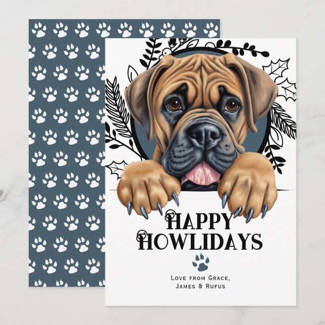 Cartão De Festividades Feliz Natal do Cão Boerboel (Frente/Verso)