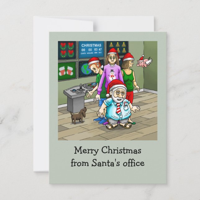 Cartão De Festividades Feliz Natal Do Escritório De Papais noeis (Frente)