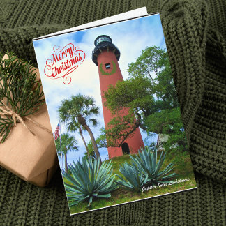 Cartão De Festividades Feliz Natal do Farol de Júpiter da Flórida