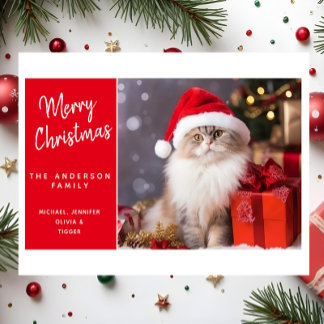 Cartão De Festividades Feliz Natal do Gato com um Chapéu de Papai Noel
