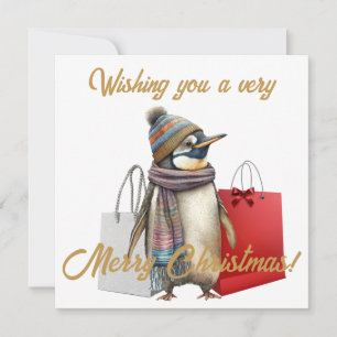 Cartão De Festividades Feliz Natal do Pinguim Festivo