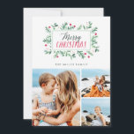 Cartão De Festividades Feliz Natal Dos Botânicos 3 Foto<br><div class="desc">Celebre as festas com esta design moderna que diz "Feliz Natal" e apresenta botânicos e bagas com aquarela. Personalize com sua foto e texto.</div>