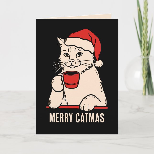 Cartão De Festividades Feliz Natal dos gatos mamãe e papai gato (Frente)