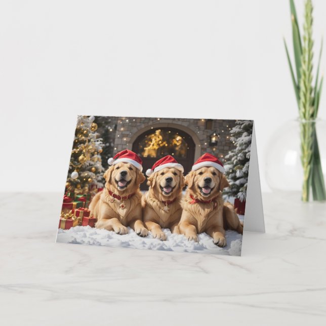 Cartão De Festividades Feliz Natal dos Papais noeis Retrievers (Frente)