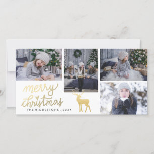 Cartão De Festividades Feliz Natal Dourado   Antler   Feriado de Script