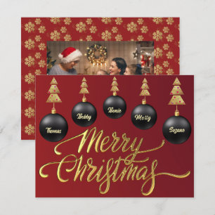 Cartão De Festividades Feliz Natal Dourado Enfeites Pretos família Foto