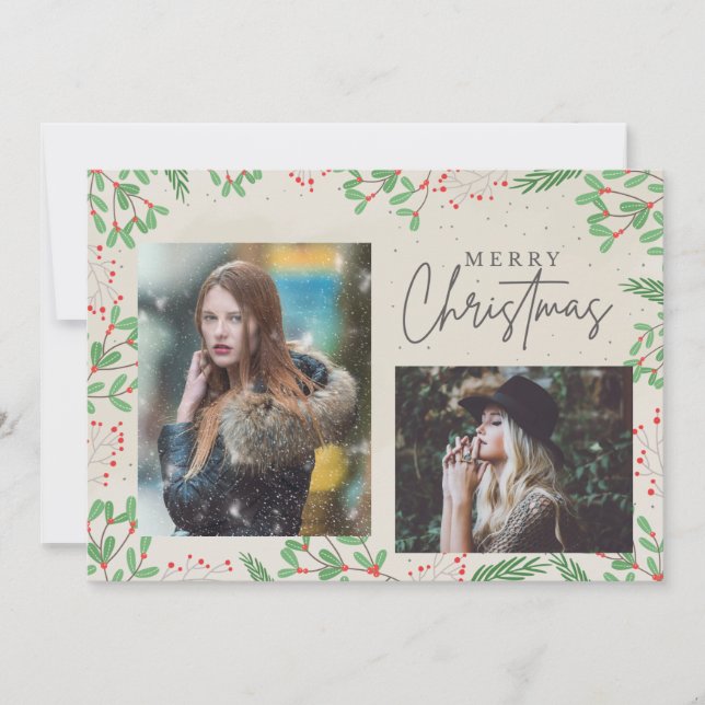 Cartão De Festividades Feliz Natal Duas Fotos (Frente)