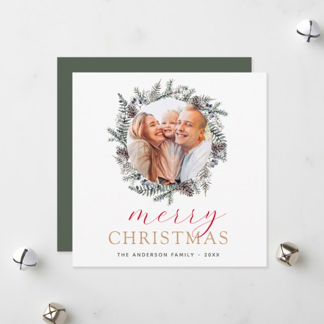 Cartão De Festividades Feliz Natal Dusty Feriado de Foto Azul (Frente/Verso In Situ)