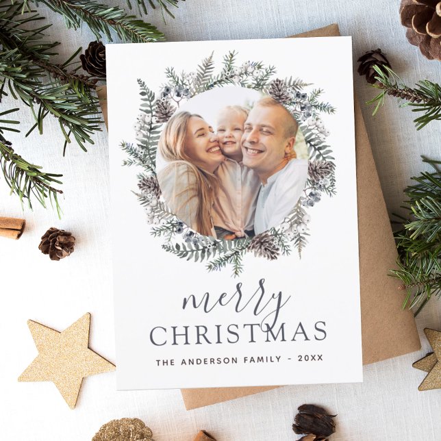 Cartão De Festividades Feliz Natal Dusty Feriado de Foto Azul (Criador carregado)