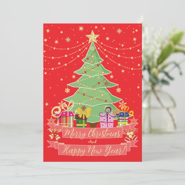 Cartão De Festividades Feliz Natal e Ano Novo (Em pé/Frente)