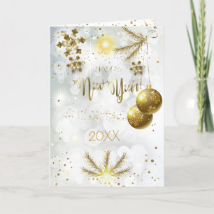 Cartão De Festividades Feliz Natal e Ano Novo! 20XX Luxo Dourado