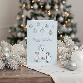 Cartão De Festividades Feliz Natal e Ano Novo Animais Árticos de Invern