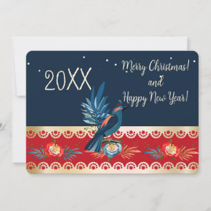Cartão De Festividades Feliz Natal e Ano Novo! Pássaro Azul 2025