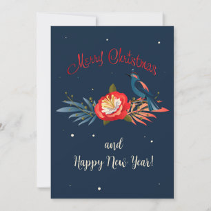 Cartão De Festividades Feliz Natal e Feliz Ano Novo! 2027 Pássaro Azul