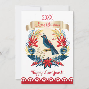 Cartão De Festividades Feliz Natal e Feliz Ano Novo! 20XX Pássaro Azul