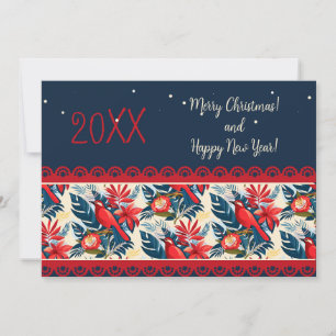 Cartão De Festividades Feliz Natal e Feliz Ano Novo! 20XX Pássaro Azul
